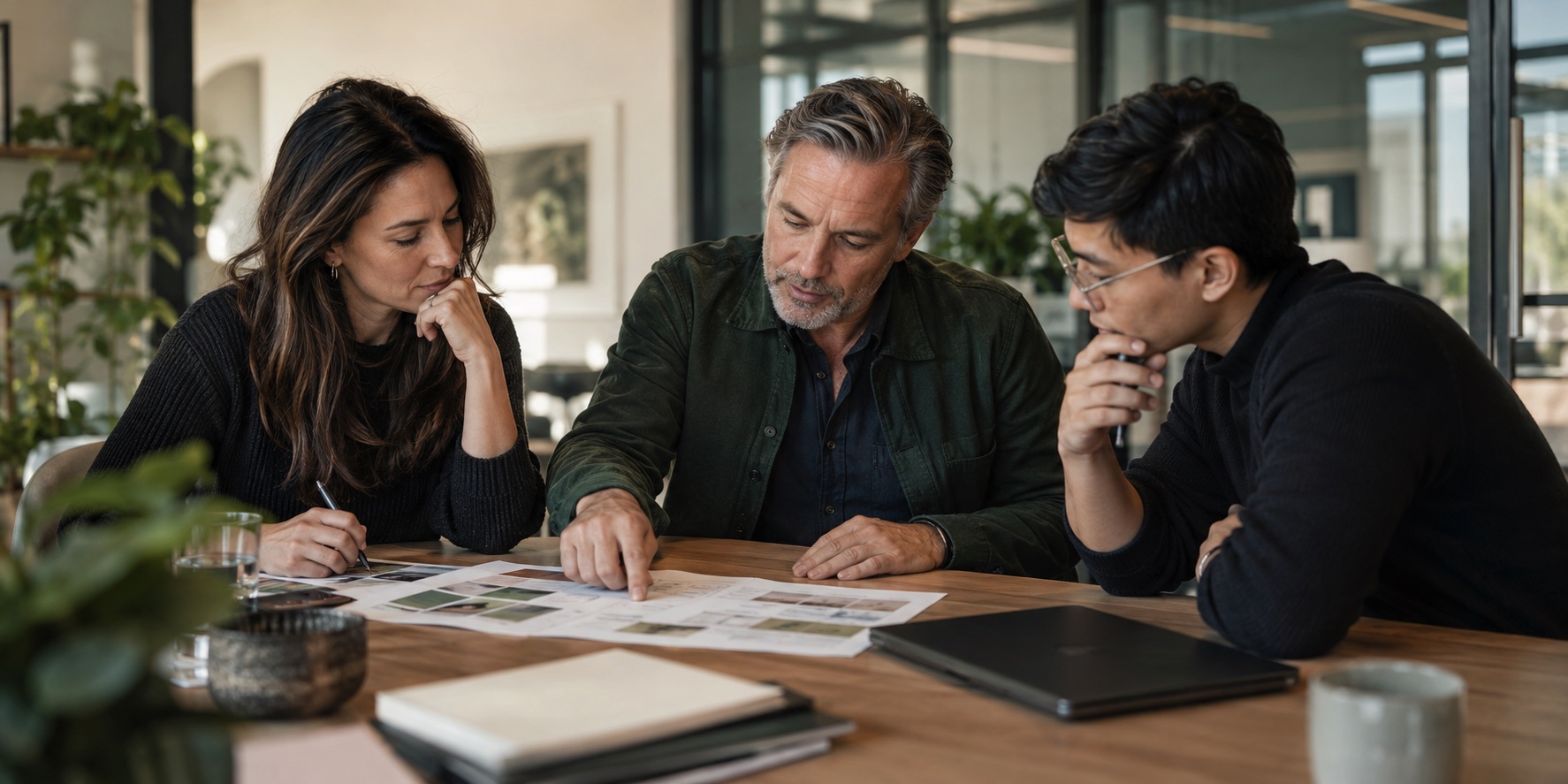 Illustration of a senior advisor and business leaders reviewing a practical program roadmap